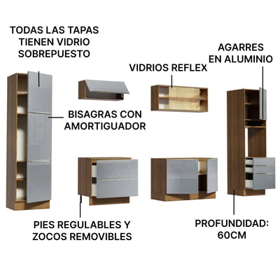 Cocina Completa Modulada Lux 320cm Rustic/Gris - Balton Hogar - GRLX3200019N