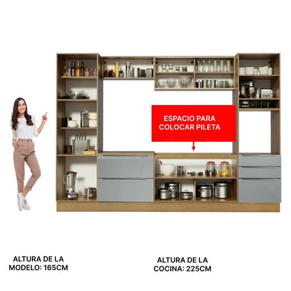 Cocina Completa Modulada Lux 320cm Rustic/Gris - Balton Hogar - GRLX3200019N