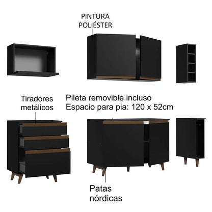 Cocina completa Reims 210cm con Muebles y Bajo mesada negro - Balton - GRRM2000018N - GRRM2000018N