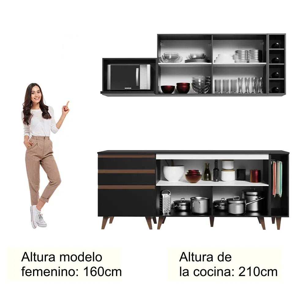 Cocina completa Reims 210cm con Muebles y Bajo mesada negro - Balton - GRRM2000018N - GRRM2000018N