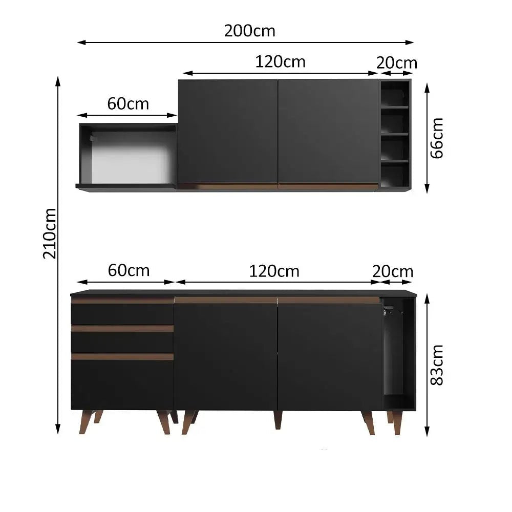 Cocina completa Reims 210cm con Muebles y Bajo mesada negro - Balton - GRRM2000018N - GRRM2000018N
