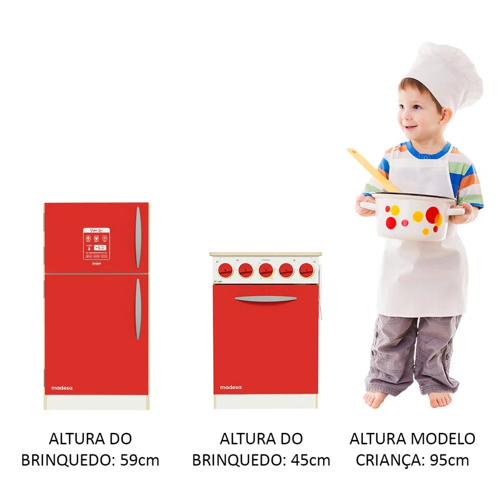 Conjunto de Cocina Infantil con Cocina y Heladera Blanco/Rojo - MDMU0200037M
