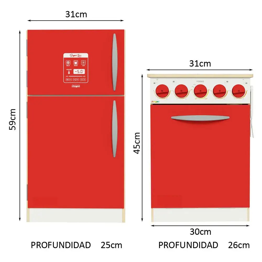Conjunto de Cocina Infantil con Cocina y Heladera Blanco/Rojo - MDMU0200037M