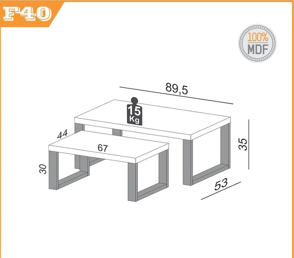 Conjunto de Mesas Ratonas Estilo Industrial - F40JPF - BALTON HOGAR - F40JPF