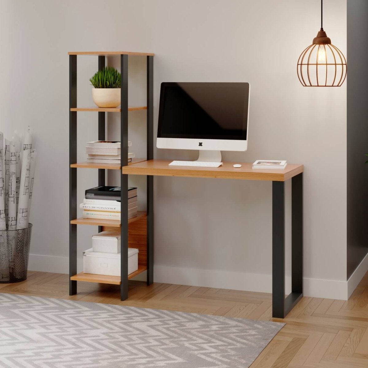 Escritorio con Estanterias Estilo Industrial 100% Mdf - Balton - F29JPF - F29JPF