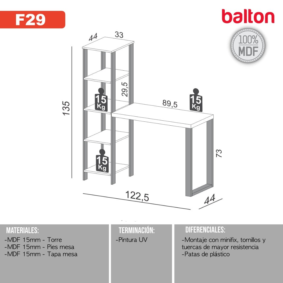 Escritorio con Estanterias Estilo Industrial 100% Mdf - Balton - F29JPF - F29JPF