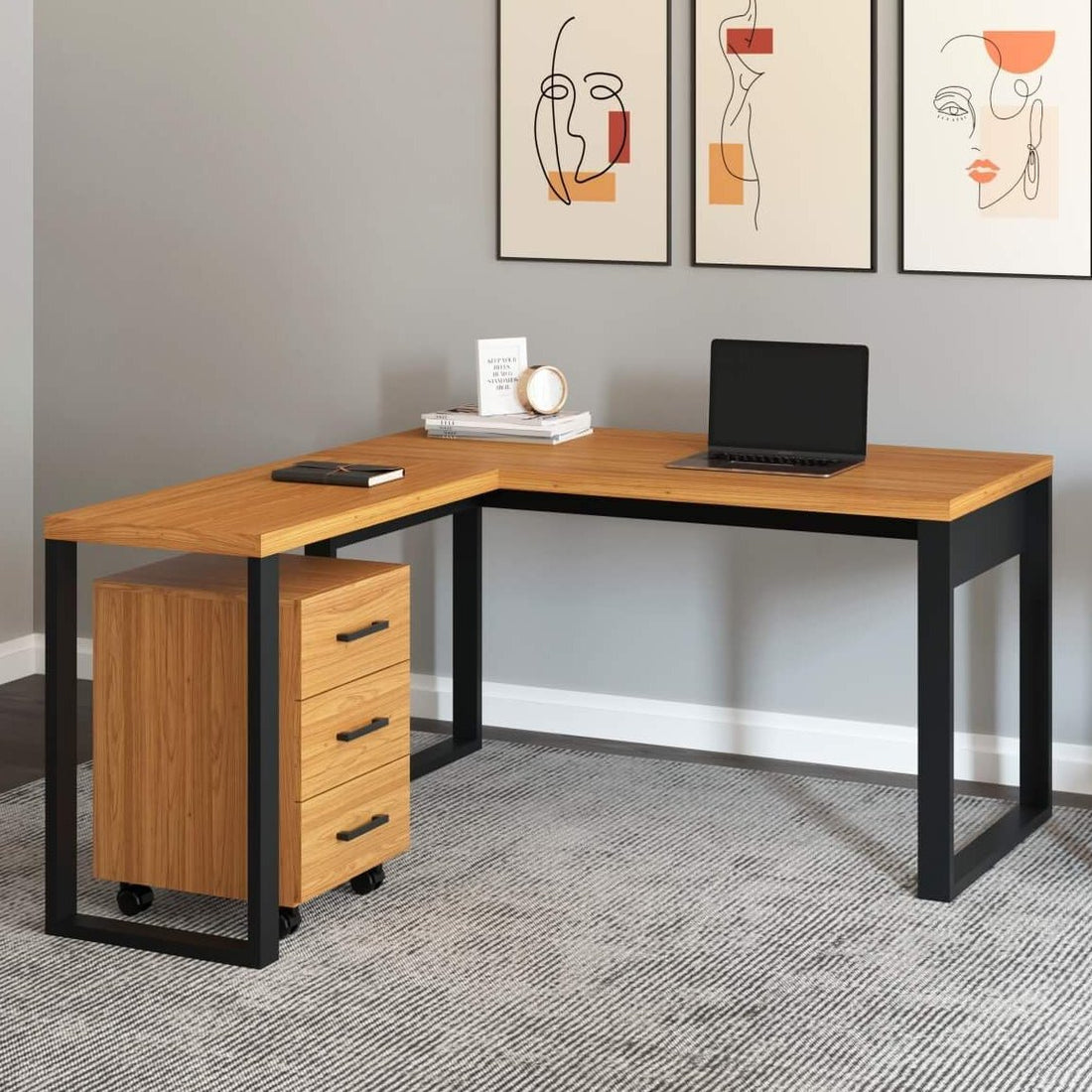 Escritorio en L Estilo Industrial 100% Mdf - Balton - F22JPF - F22JPF