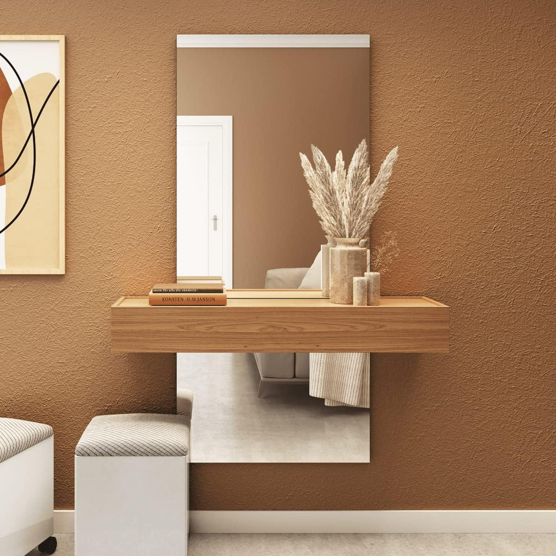 Espejo con Estante de Pared Decoración 100% MDF - TB485E - Balton Hogar - TB485EJW