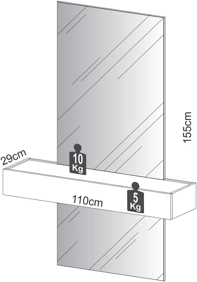 Espejo con Estante de Pared Decoración 100% MDF - TB485E - Balton Hogar - TB485EJW