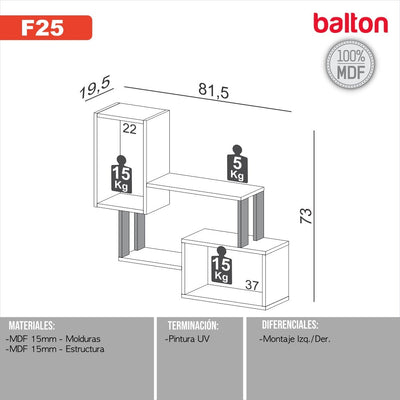 Estante Flotante de Pared Estilo Industrial Repisa 100% Mdf - Balton - F25JPF - F25JPF
