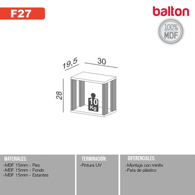 Estante Flotante de Pared Estilo Industrial Repisa 100% Mdf - Balton - F27JPF - F27JPF