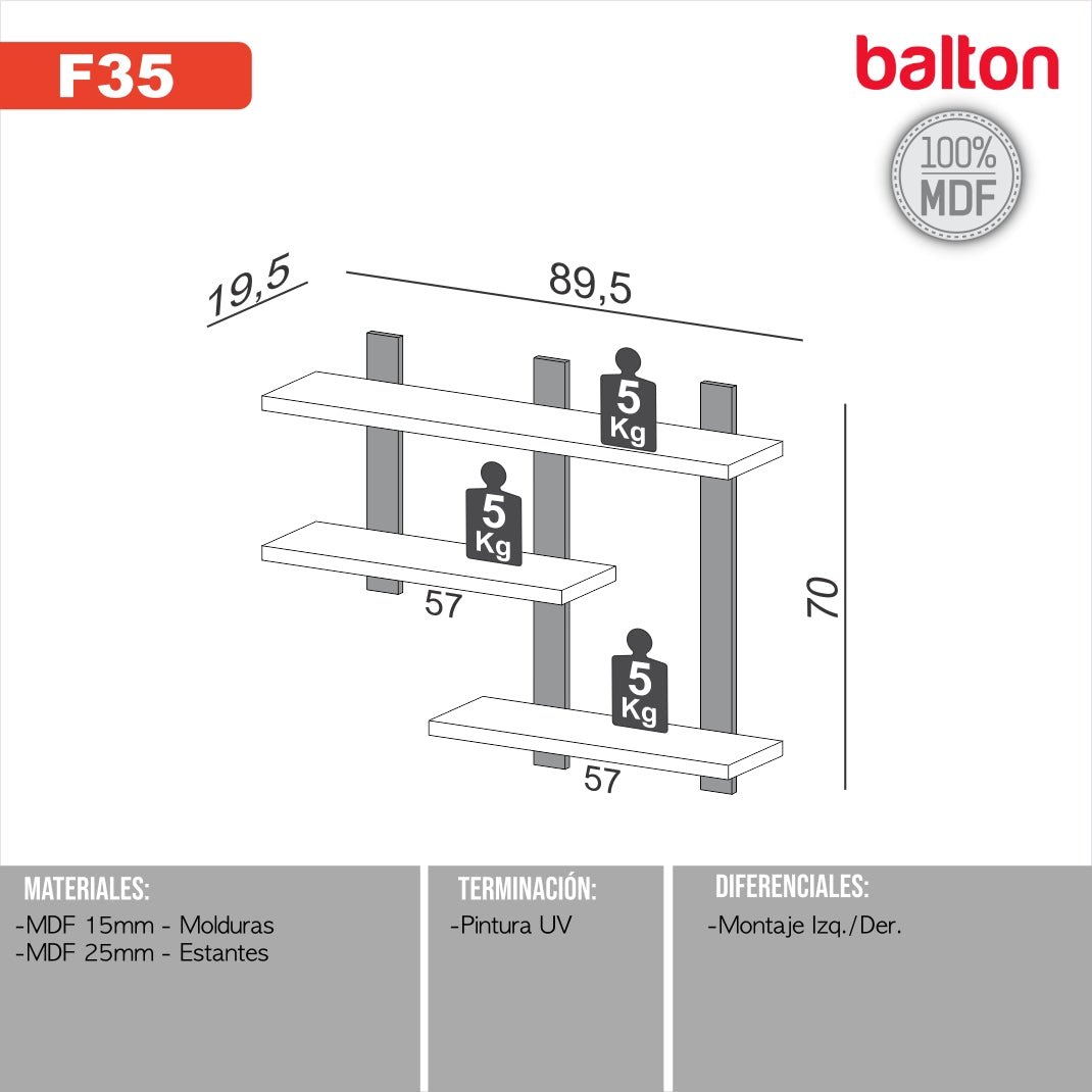 Estante Flotante de Pared Estilo Industrial Repisa 100% Mdf - Balton - F35JPF - F35JPF