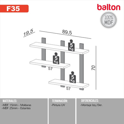 Estante Flotante de Pared Estilo Industrial Repisa 100% Mdf - Balton - F35JPF - F35JPF