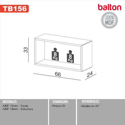 Estante Flotante Rectangular 66cm Repisa 100% Mdf - Balton - TB156JW - TB156JW