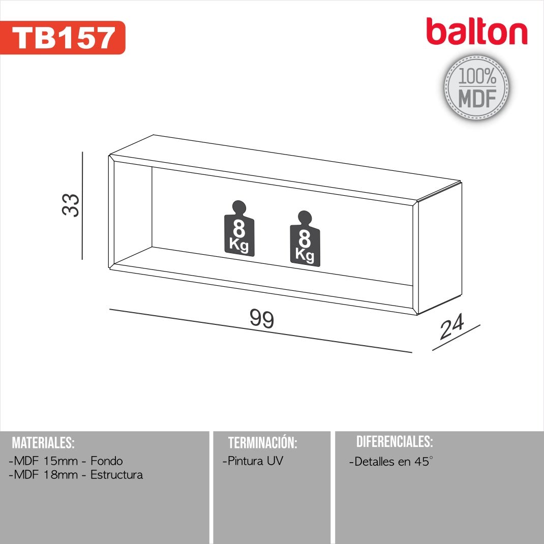 Estante Flotante Rectangular 99cm Repisa 100% Mdf - Balton - TB157JW - TB157JW