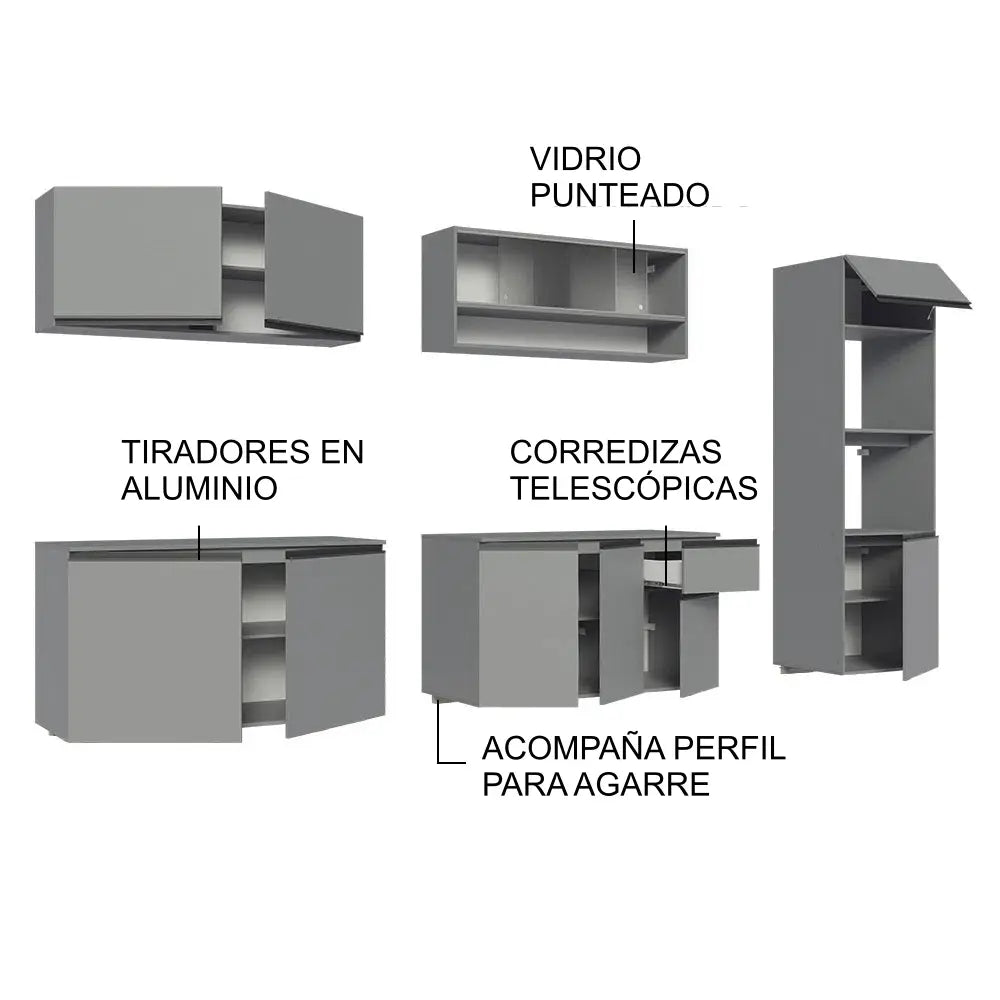Juego de Cocina Completa Nice Suspensa 300cm Gris - Balton Hogar - GRNC3000043B
