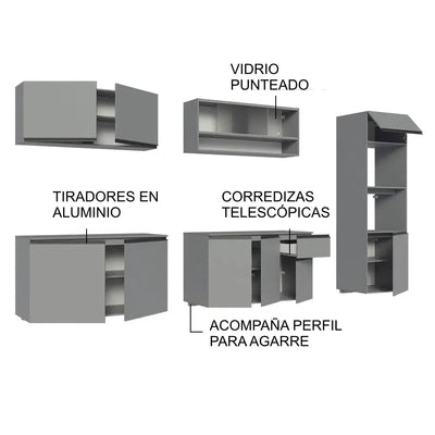 Juego de Cocina Completa Nice Suspensa 300cm Gris - Balton Hogar - GRNC3000043B