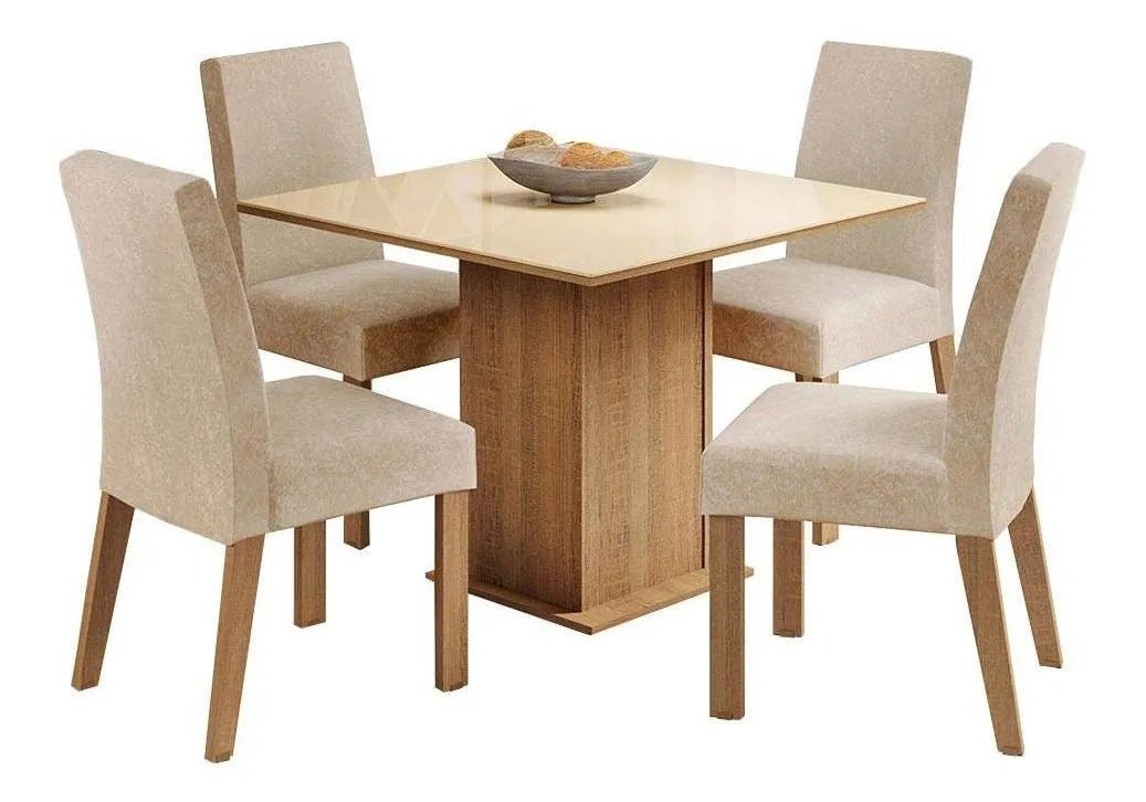 Juego de Comedor Mesa de Cristal con 4 Sillas Evelin - Balton - MDJA0401037GSIM - MDJA0401037GSIM