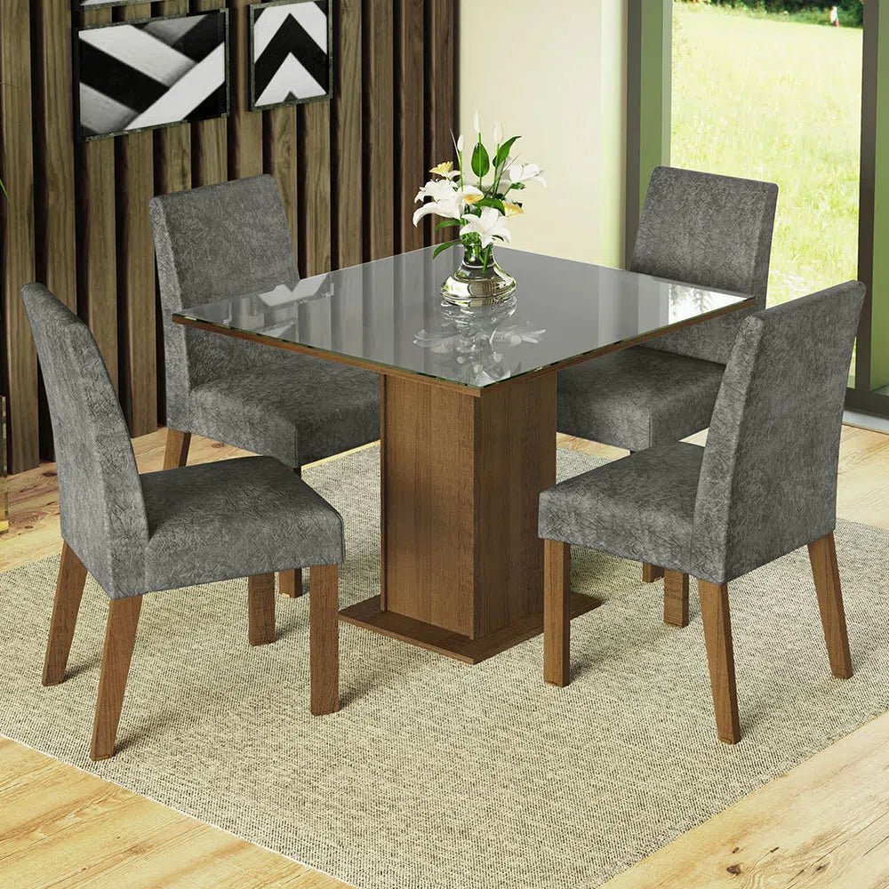 Juego de Comedor Mesa de Cristal con 4 Sillas Evelin - Balton - MDJA0401037GSIM - MDJA040140F9SIL
