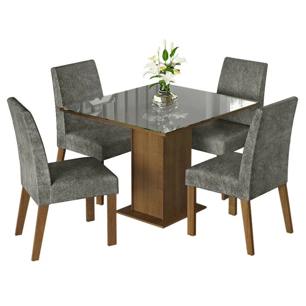 Juego de Comedor Mesa de Cristal con 4 Sillas Evelin - Balton - MDJA0401037GSIM - MDJA040140F9SIL