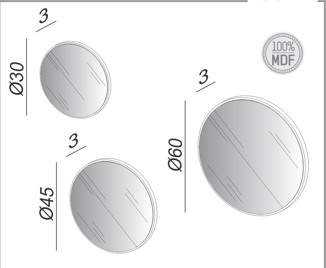 Kit de espejos decorativos redondos 60cm, 45cm y 30cm ES15 - ES15WW