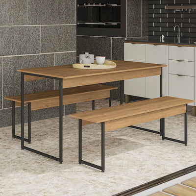 MESA CON 2 BANCOS LINEA INDUSTRIAL HIERRO - BALTON HOGAR - LI013-FRPRF