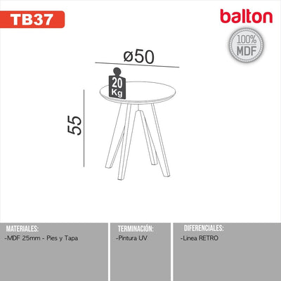 Mesa Esquinera Redonda 50cm 100% Mdf - Balton - TB37JW - TB37JW