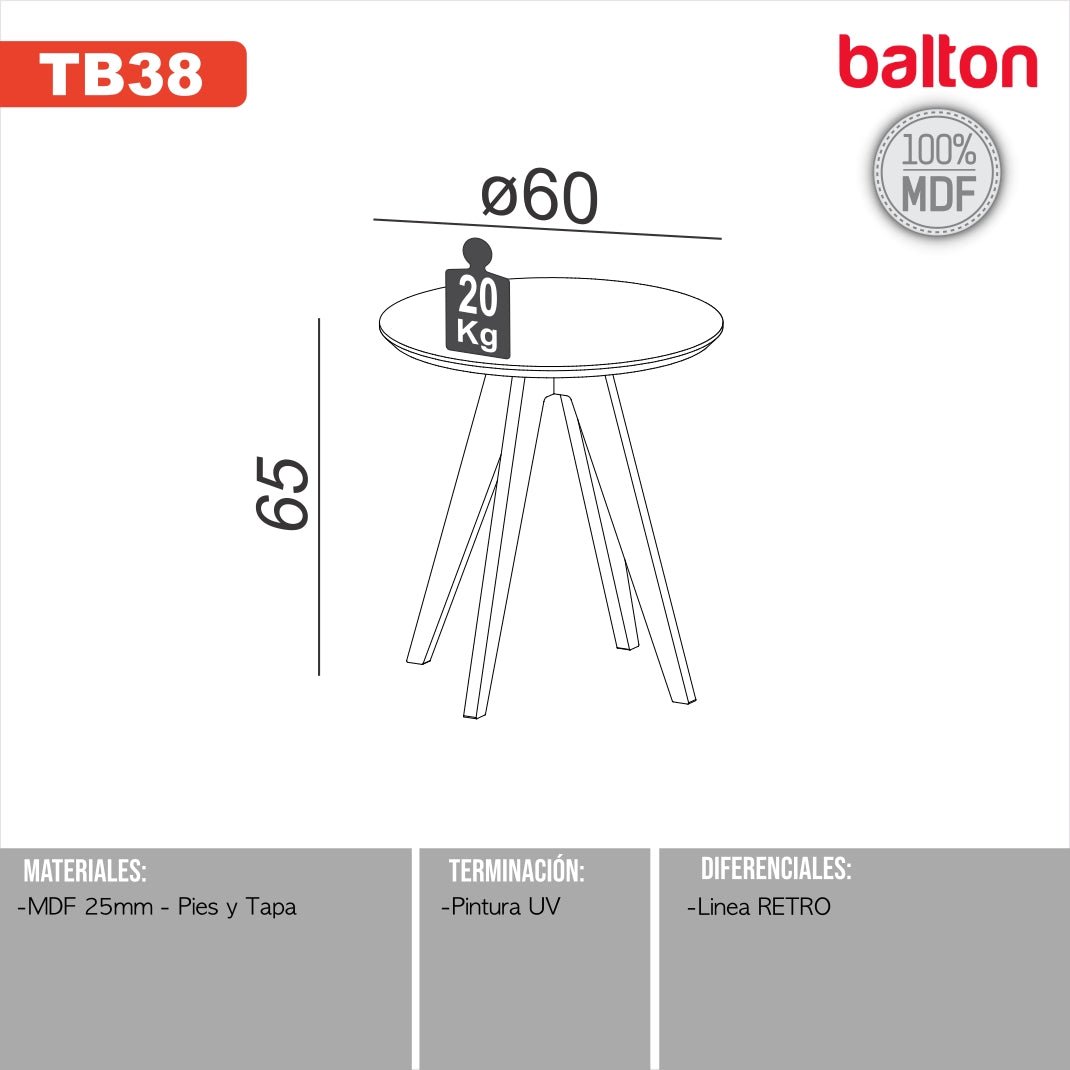 Mesa Esquinera Redonda 60cm 100% Mdf - Balton - TB38JW - TB38JW