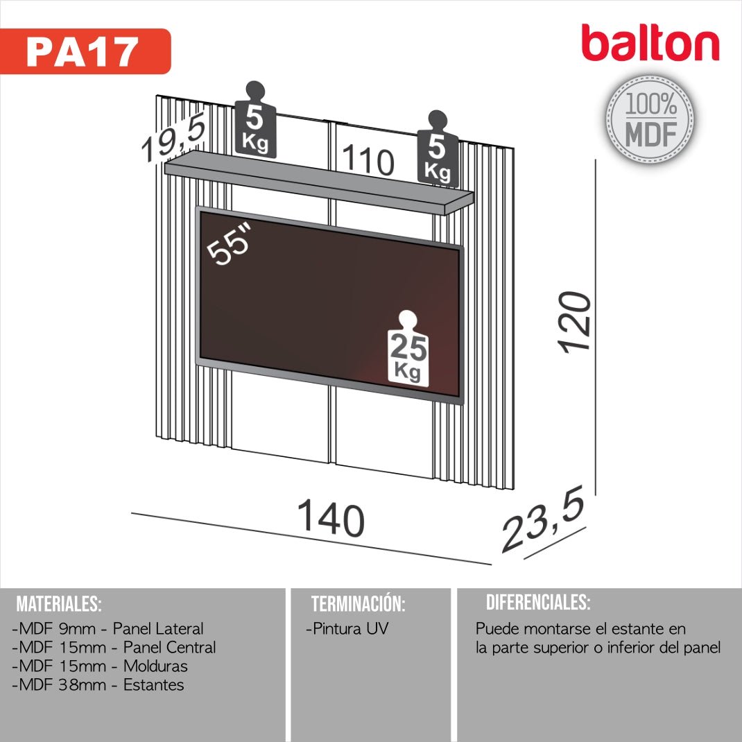 Rack Panel para TV 140cm hasta 32" 100% Mdf - Balton - PA17WJ - PA17WJ