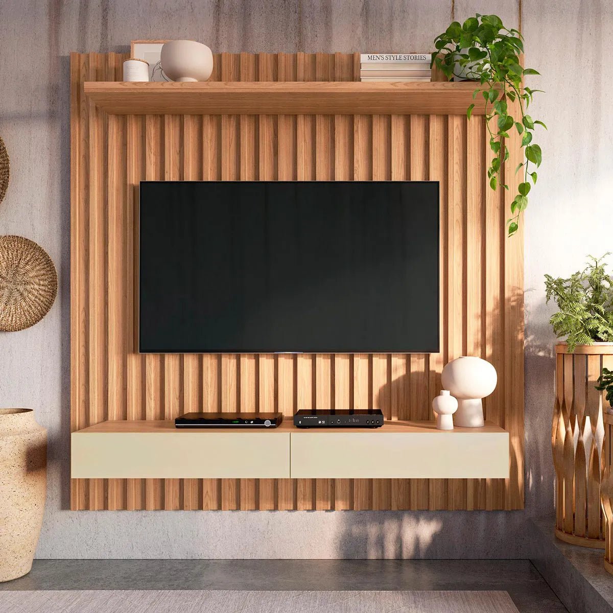 Rack Panel TV con Listones de Madera 100% MDF 180CM - Balton Hogar - TB181JW