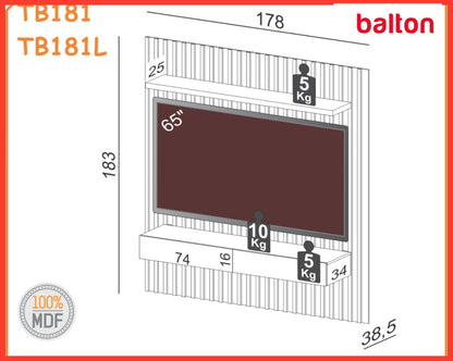 Rack Panel TV con Listones de Madera 100% MDF 180CM - Balton Hogar - TB181JW