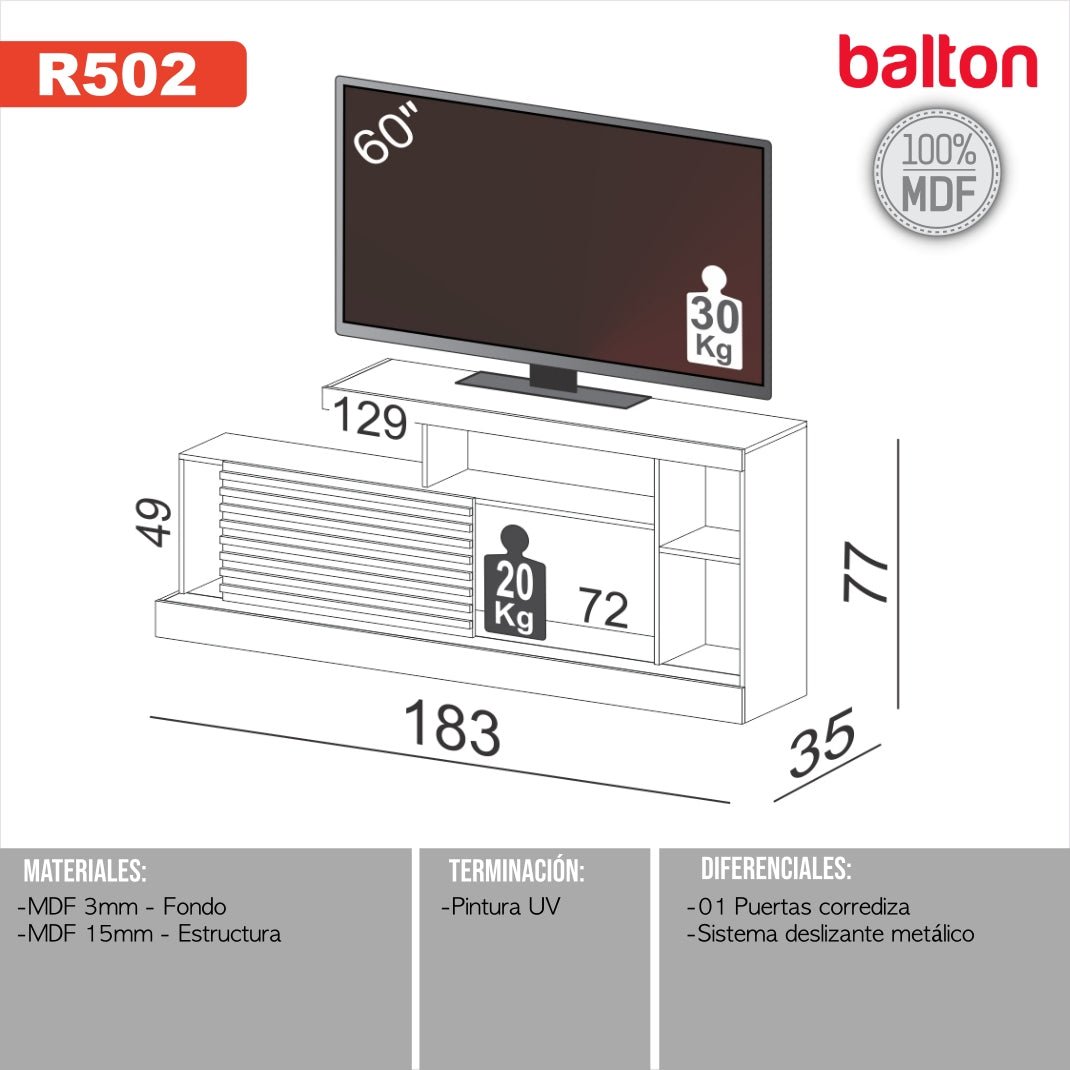 Rack para Tv con 1 Puerta 100%Mdf - Balton - R502WJ - R502WJ