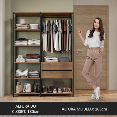 Ropero Abierto Valencia Mueble de guardado 2 Cajones 129cm Rústico/Negro - MDDR0200407K