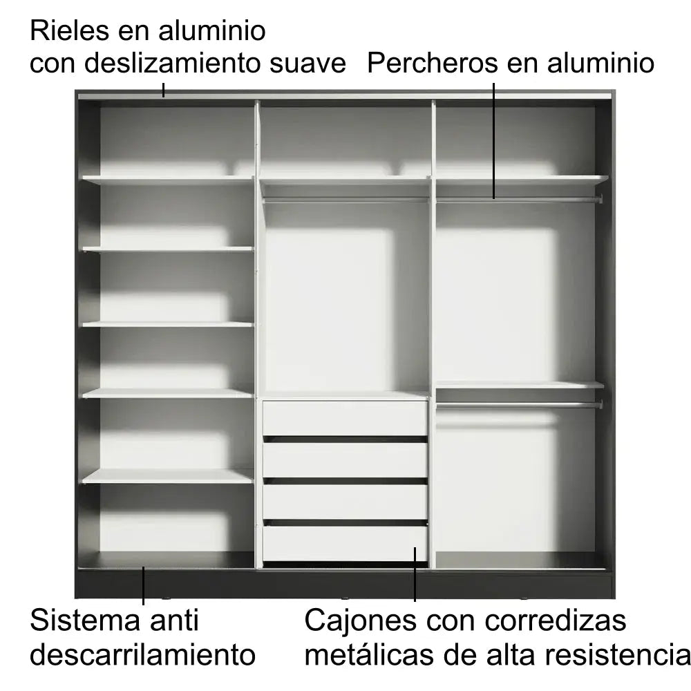 Ropero Matrimonial 100% MDF Zurique 231cm Puertas Corredizas - XC1063D8