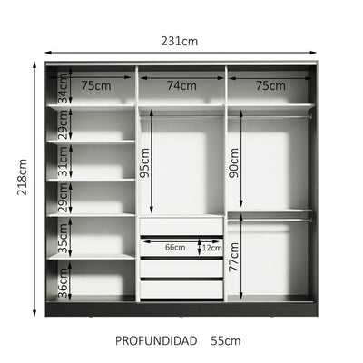 Ropero Matrimonial 100% MDF Zurique 231cm Puertas Corredizas - XC1063D8