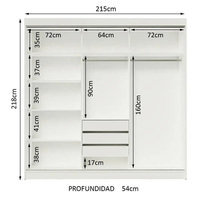 Ropero Matrimonial Austin 4 Puertas Corredizas 215cm - Balton Hogar - 10288N