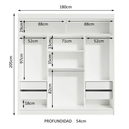 Ropero Matrimonial Reno Pareja 3 Puertas Corredizas con Espejo - Balton - 1095091E