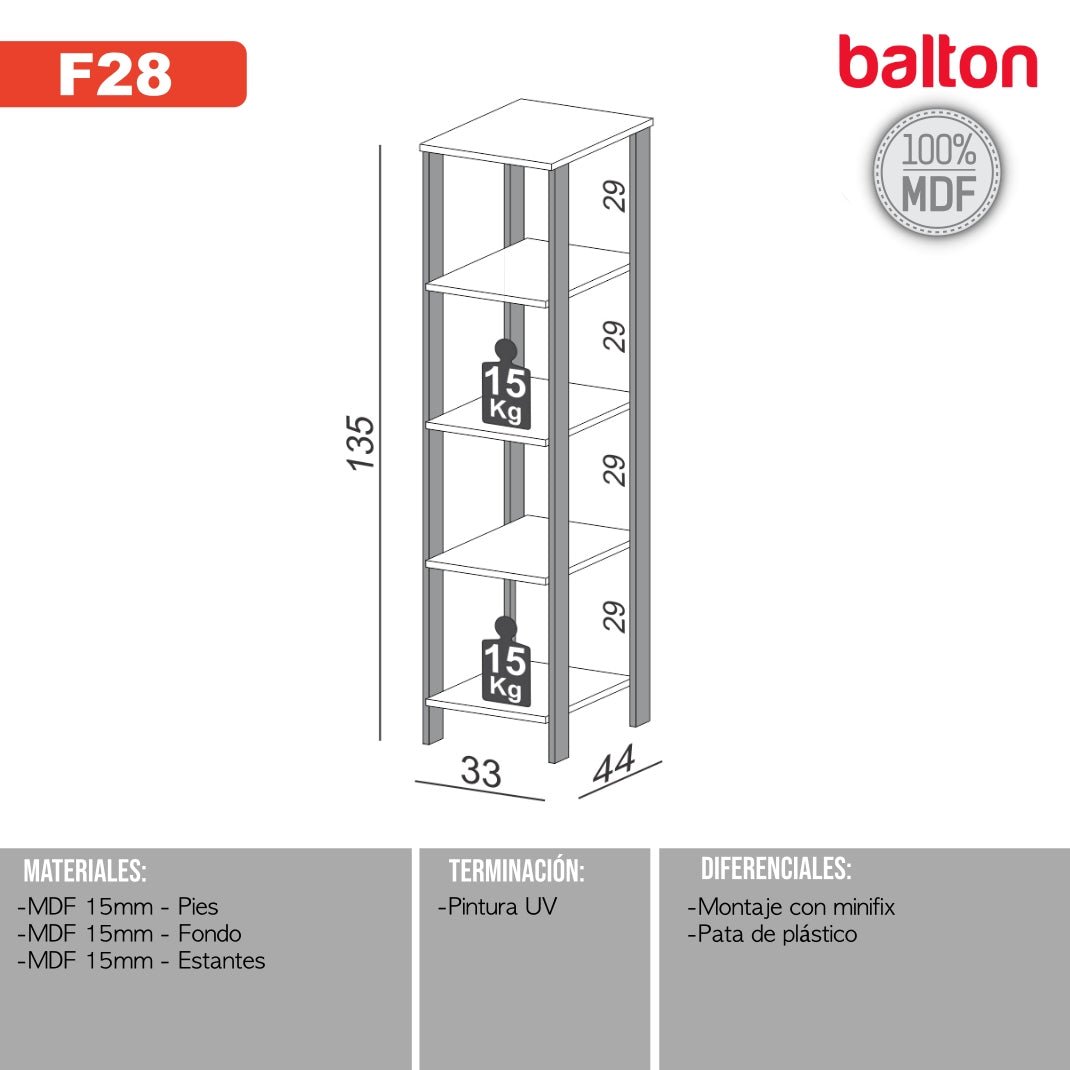 Torre con 5 Estantes Estilo Industrial 100% Mdf - Balton - F28JPF - F28JPF